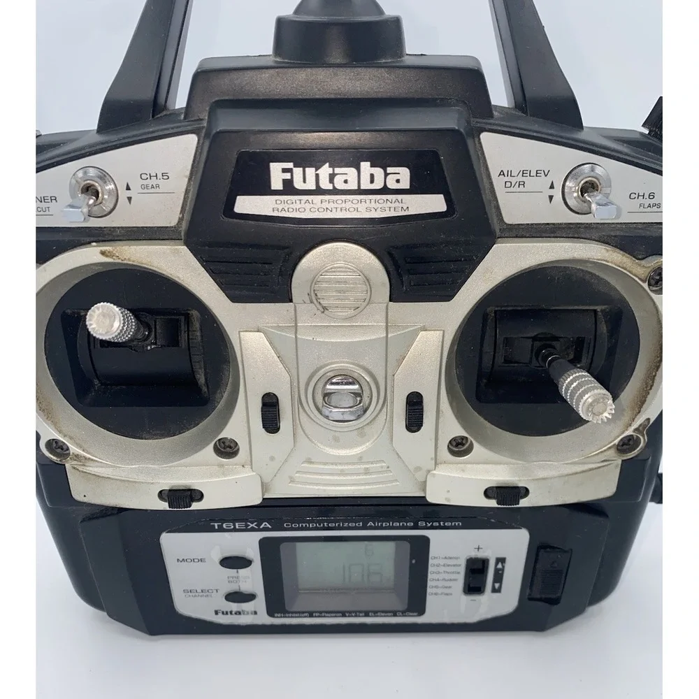 Futaba T6EXA 6-Channel 35MHz RC Transmitter- AC Adapter -Powers On -Missing Back